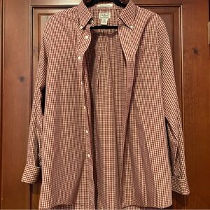 L.L. Bean Wrinkle Resistant Button Up Red Plaid Dress Shirt (Men’s L)